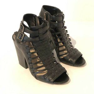 Vince Camuto Heels Size 8.5 M Black Leather Strappy Caged Gladiator Sandals Open